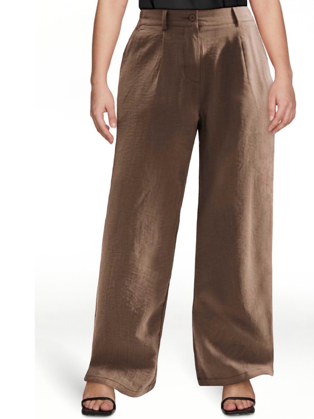 Women’s Casual Wide Leg Pants High Waisted Button Down Straight Long Trousers M